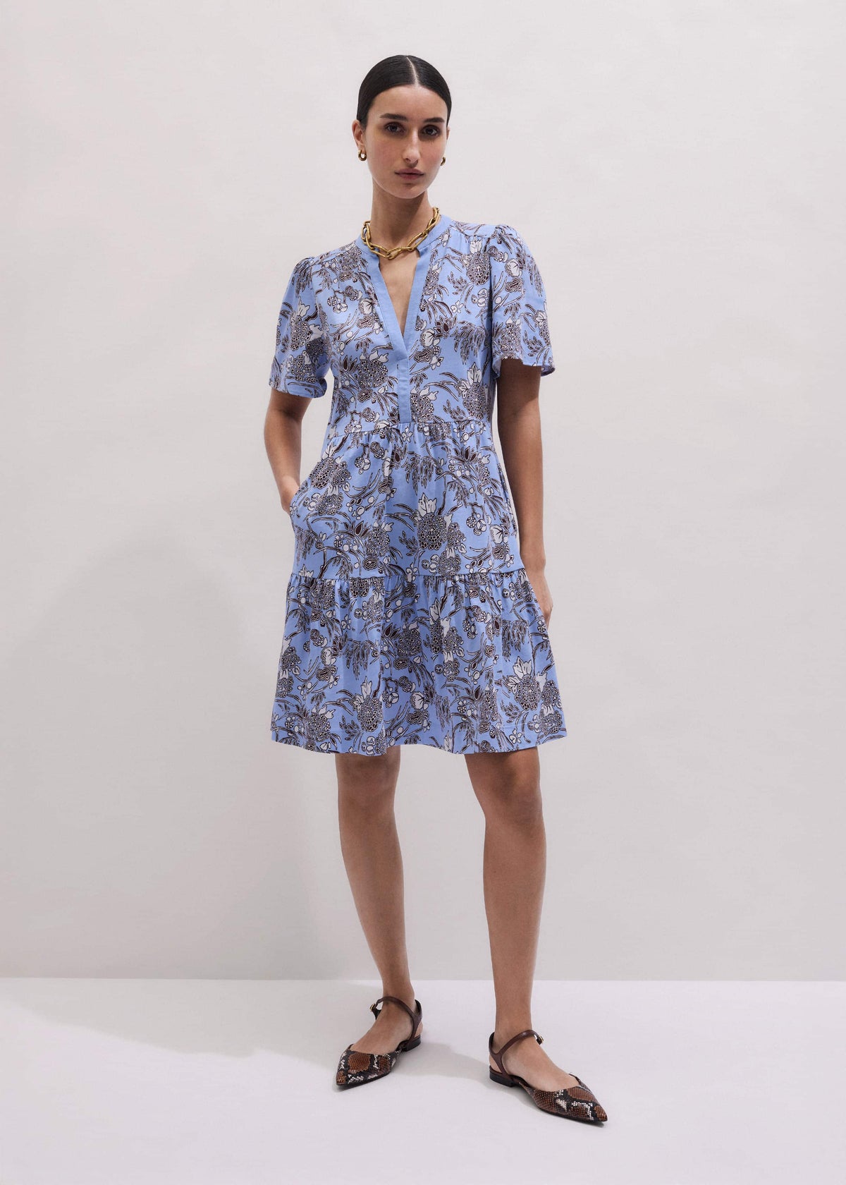 Blue Printed Tiered Short Dress | ME+EM Clothing