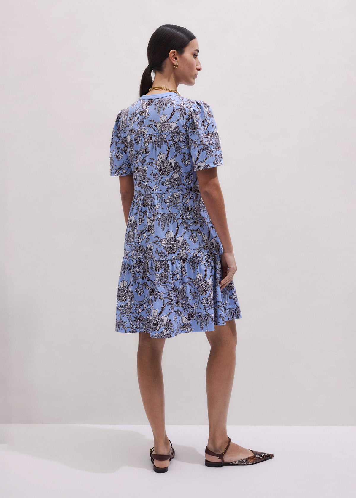 Blue Printed Tiered Short Dress | ME+EM Clothing