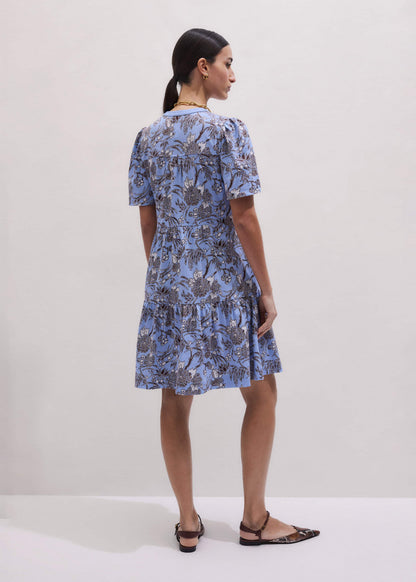 Blue Printed Tiered Short Dress | ME+EM Clothing