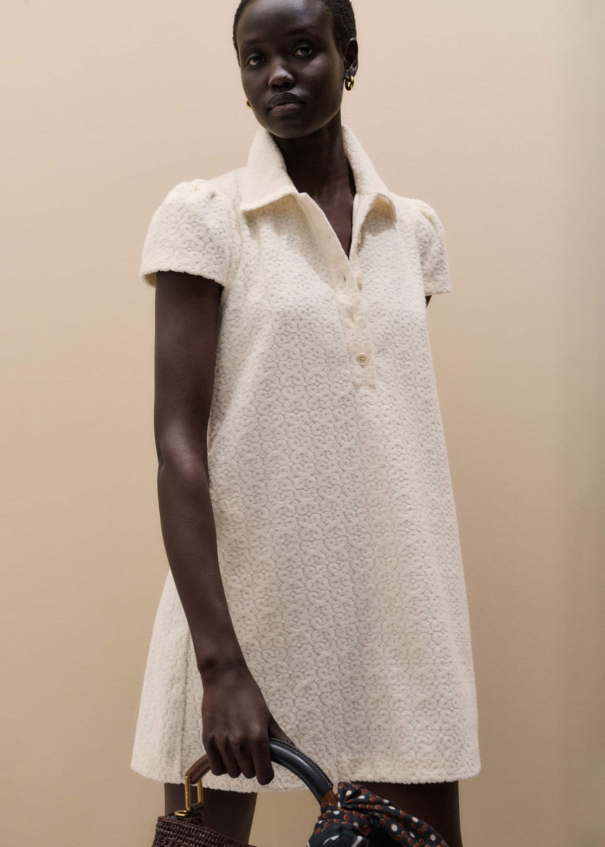 Cream Jacquard Short Swing Dress | ME+EM Clothing