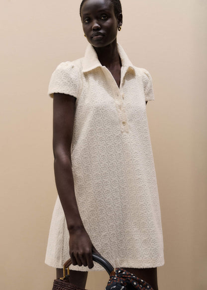Cream Jacquard Short Swing Dress | ME+EM Clothing
