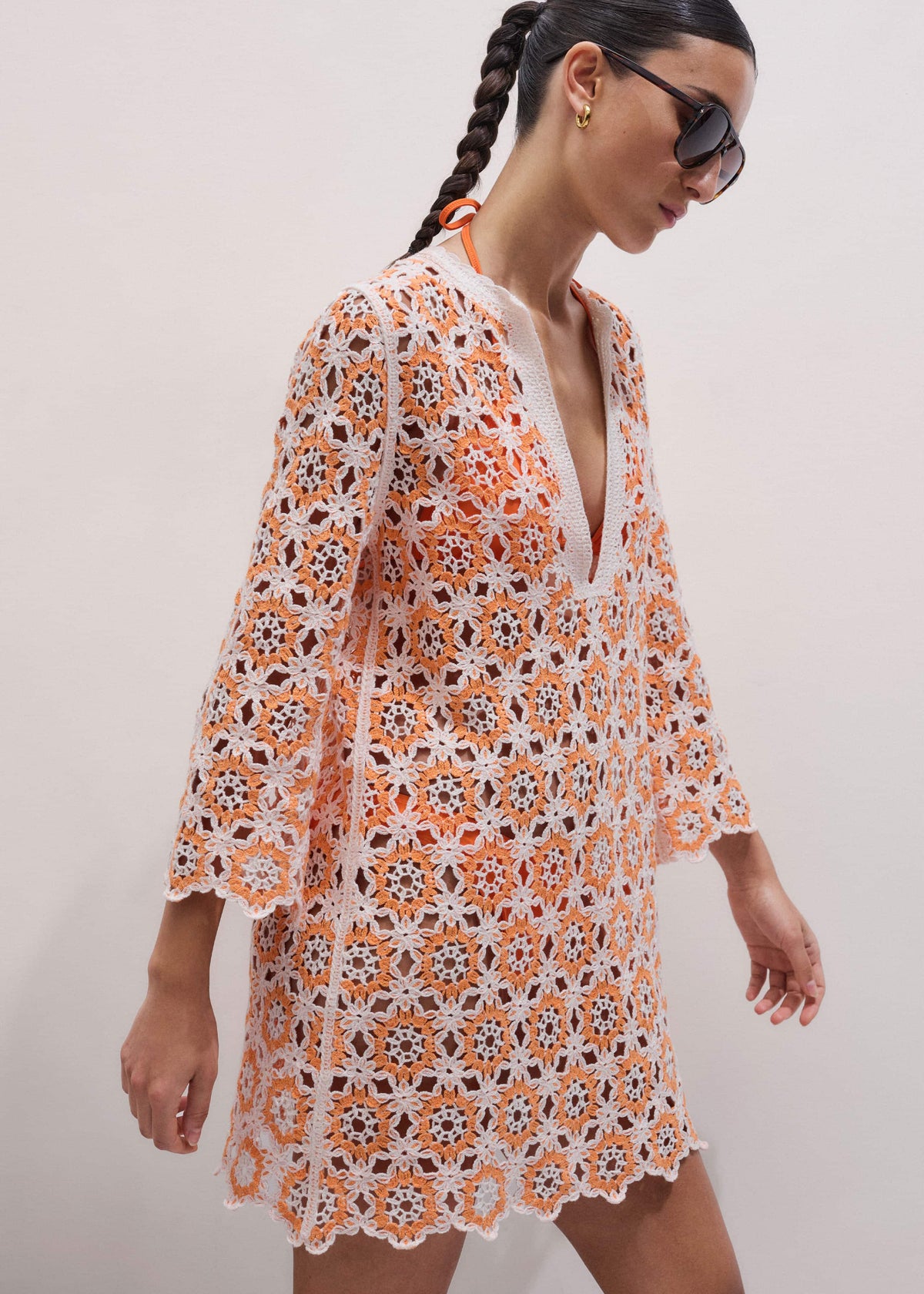 Orange Floral Crochet Mini Beach Dress | ME+EM Clothing