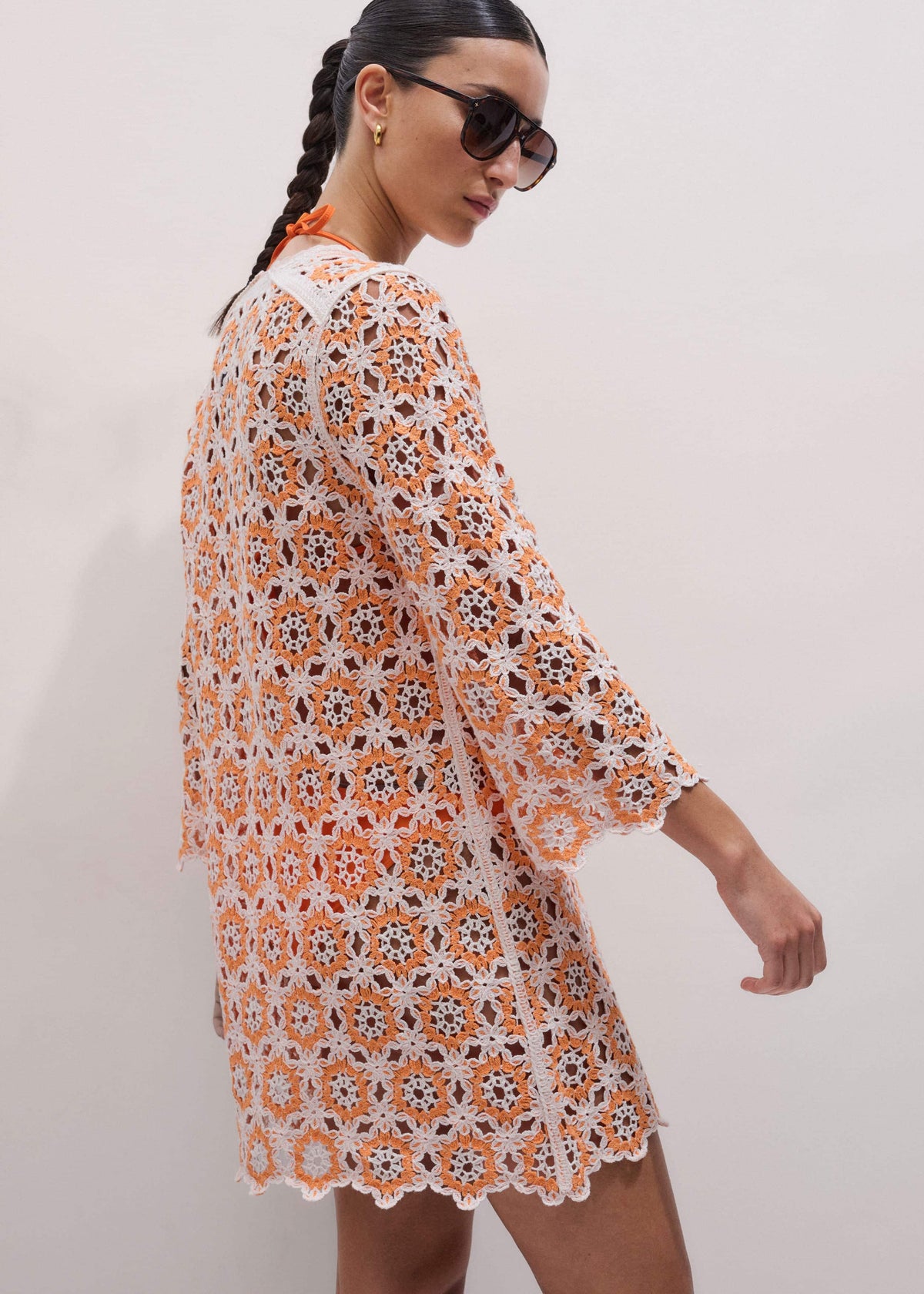 Orange Floral Crochet Mini Beach Dress | ME+EM Clothing