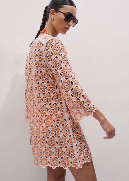 Orange Floral Crochet Mini Beach Dress | ME+EM Clothing