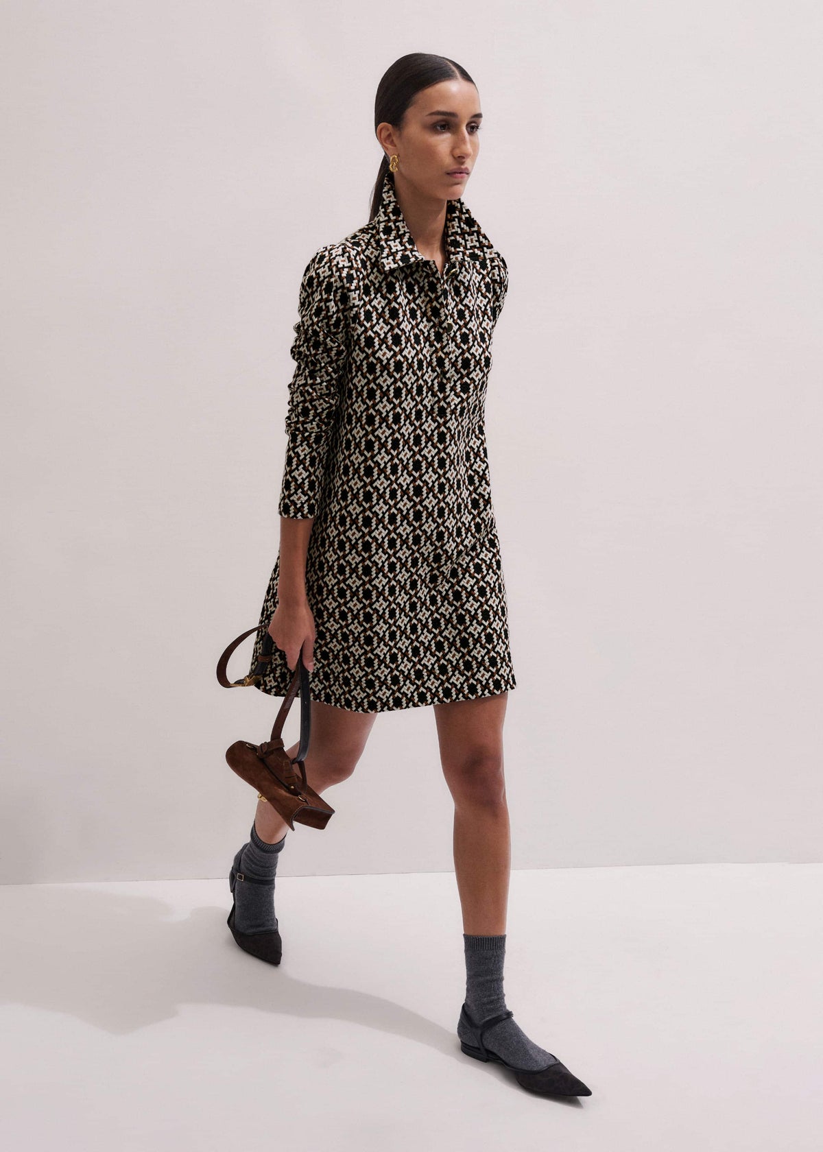 ME+EM's Navy Graphic Jacquard Short A-Line Dress is crafted from soft jersey in a graphic blend of colors. Shop now. | ME+EM Clothing