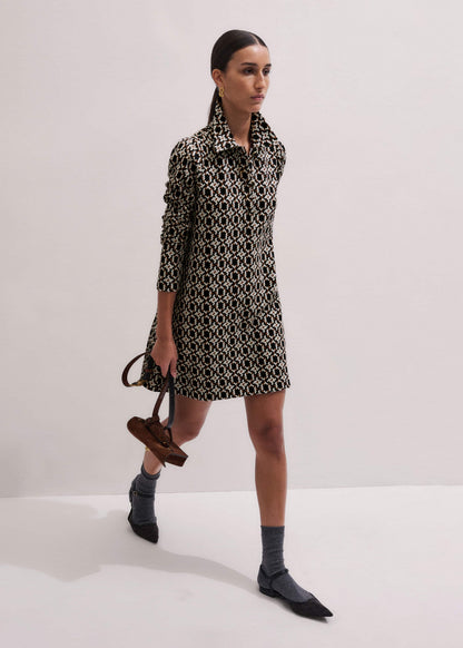 ME+EM's Navy Graphic Jacquard Short A-Line Dress is crafted from soft jersey in a graphic blend of colors. Shop now. | ME+EM Clothing
