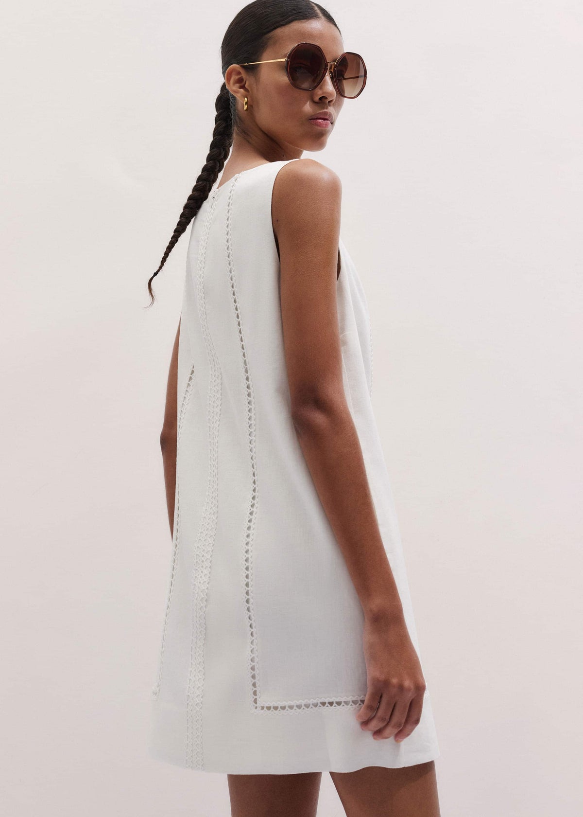 White Crease-Less Linen Embroidered Midi Dress | ME+EM Clothing