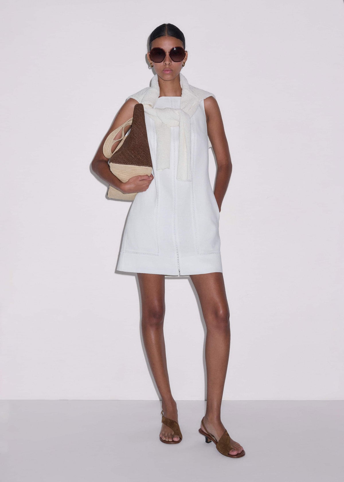 White Crease-Less Linen Embroidered Midi Dress | ME+EM Clothing