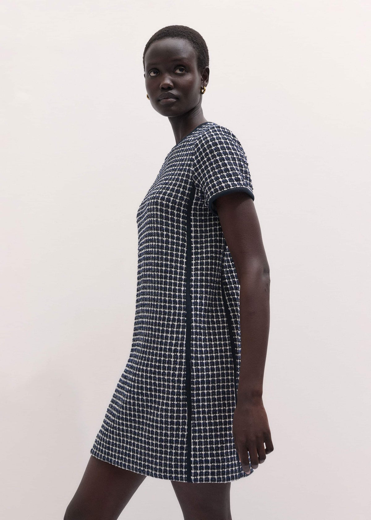 Navy Textured Short Sleeve Mini Dress | ME+EM Clothing