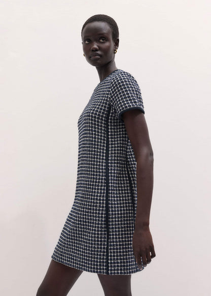 Navy Textured Short Sleeve Mini Dress | ME+EM Clothing