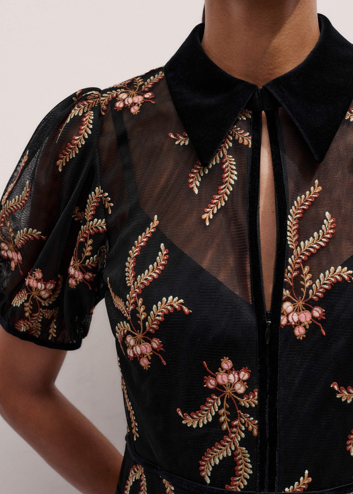 Black Autumn Floral Embroidery Maxi Dress | ME+EM Clothing