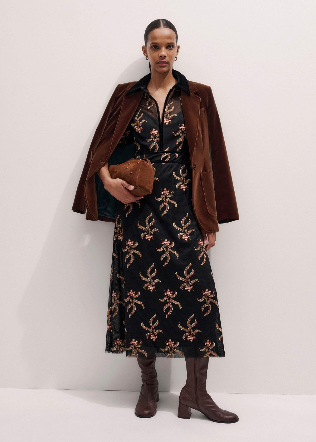 Black Autumn Floral Embroidery Maxi Dress | ME+EM Clothing