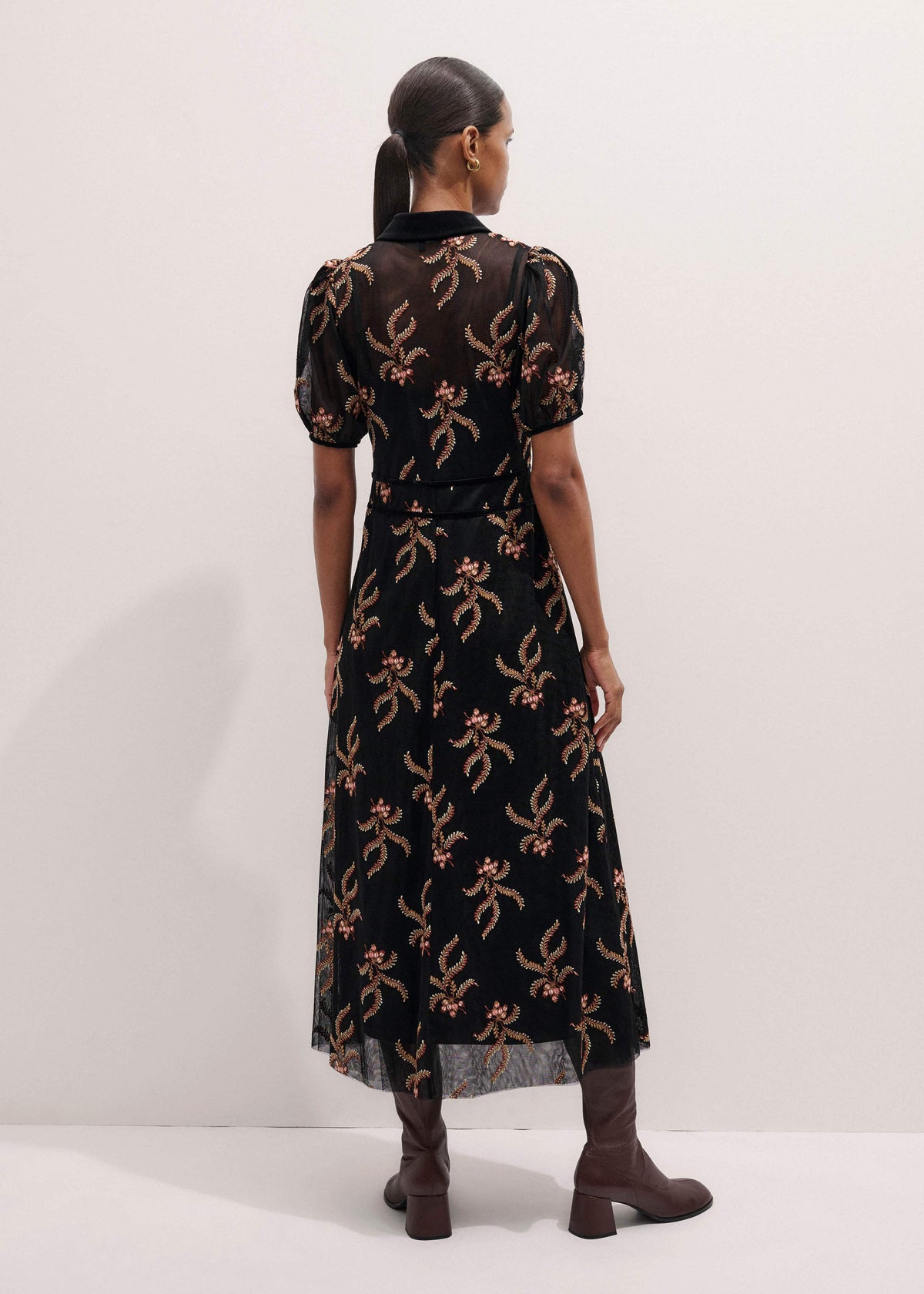 Black Autumn Floral Embroidery Maxi Dress | ME+EM Clothing