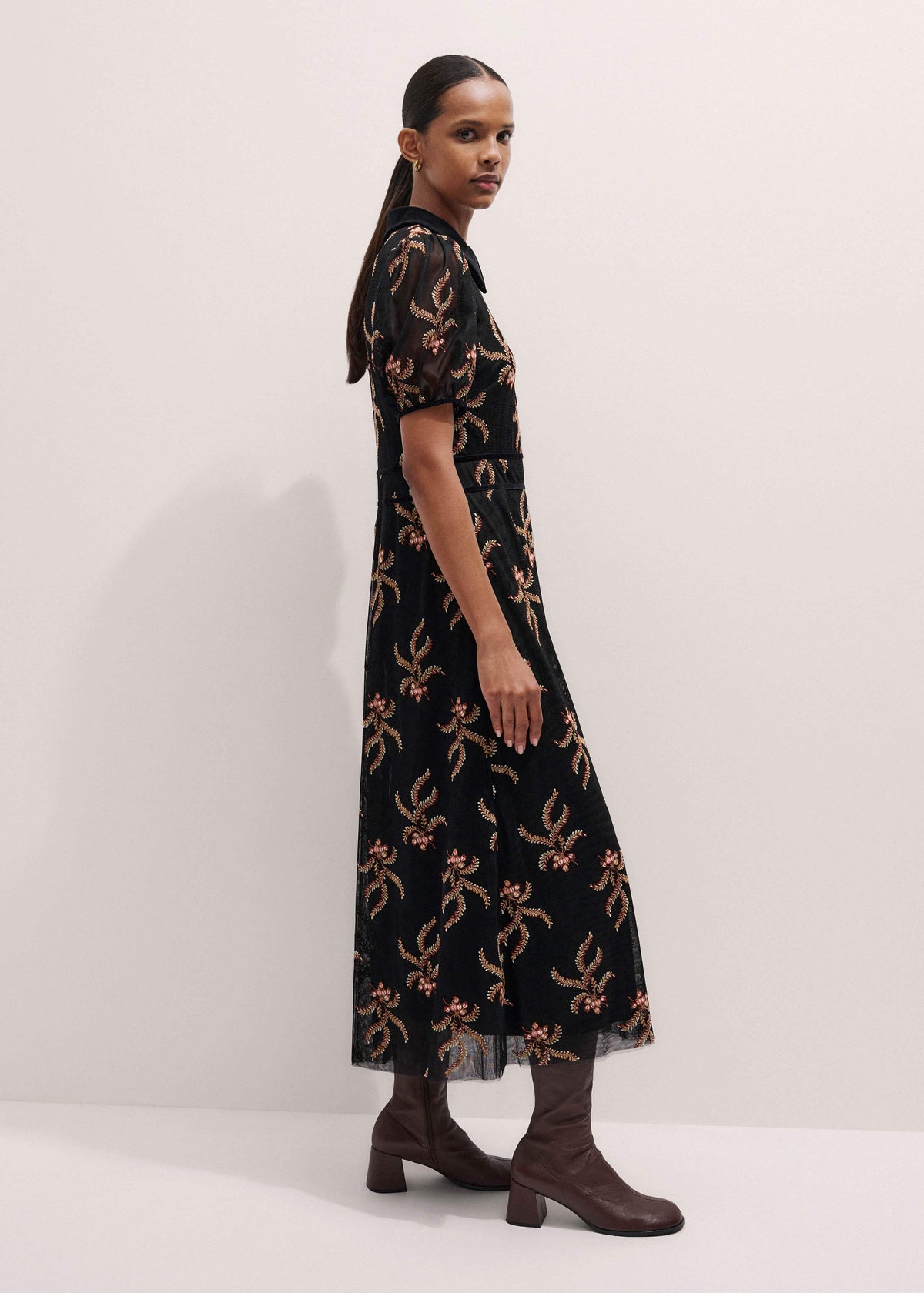 Black Autumn Floral Embroidery Maxi Dress | ME+EM Clothing