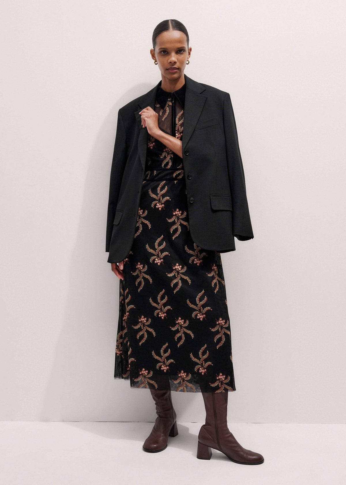 Black Autumn Floral Embroidery Maxi Dress | ME+EM Clothing