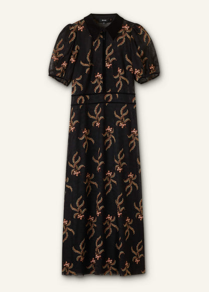 Black Autumn Floral Embroidery Maxi Dress | ME+EM Clothing