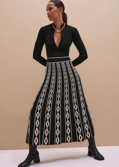 Black Jacquard Half Zip Maxi Dress | ME+EM Clothing