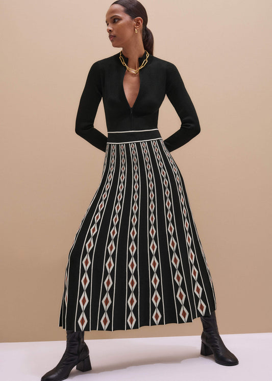 Black Jacquard Half Zip Maxi Dress | ME+EM Clothing