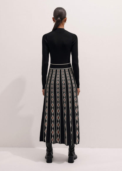 Black Jacquard Half Zip Maxi Dress | ME+EM Clothing