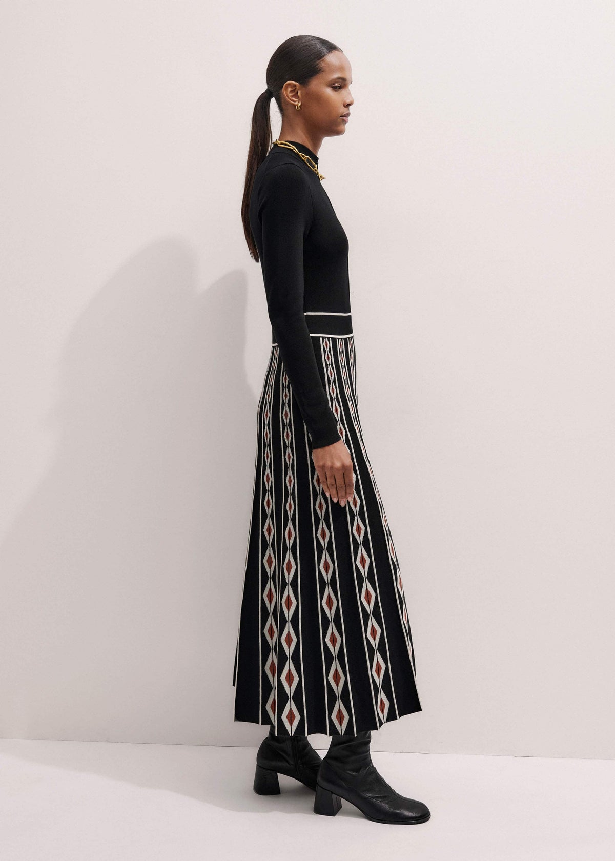 Black Jacquard Half Zip Maxi Dress | ME+EM Clothing