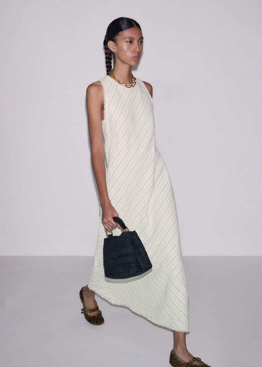 Ivory Striped Bias Cut Maxi Dress | ME+EM Clothing