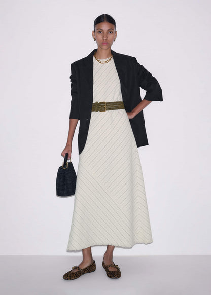 Ivory Striped Bias Cut Maxi Dress | ME+EM Clothing
