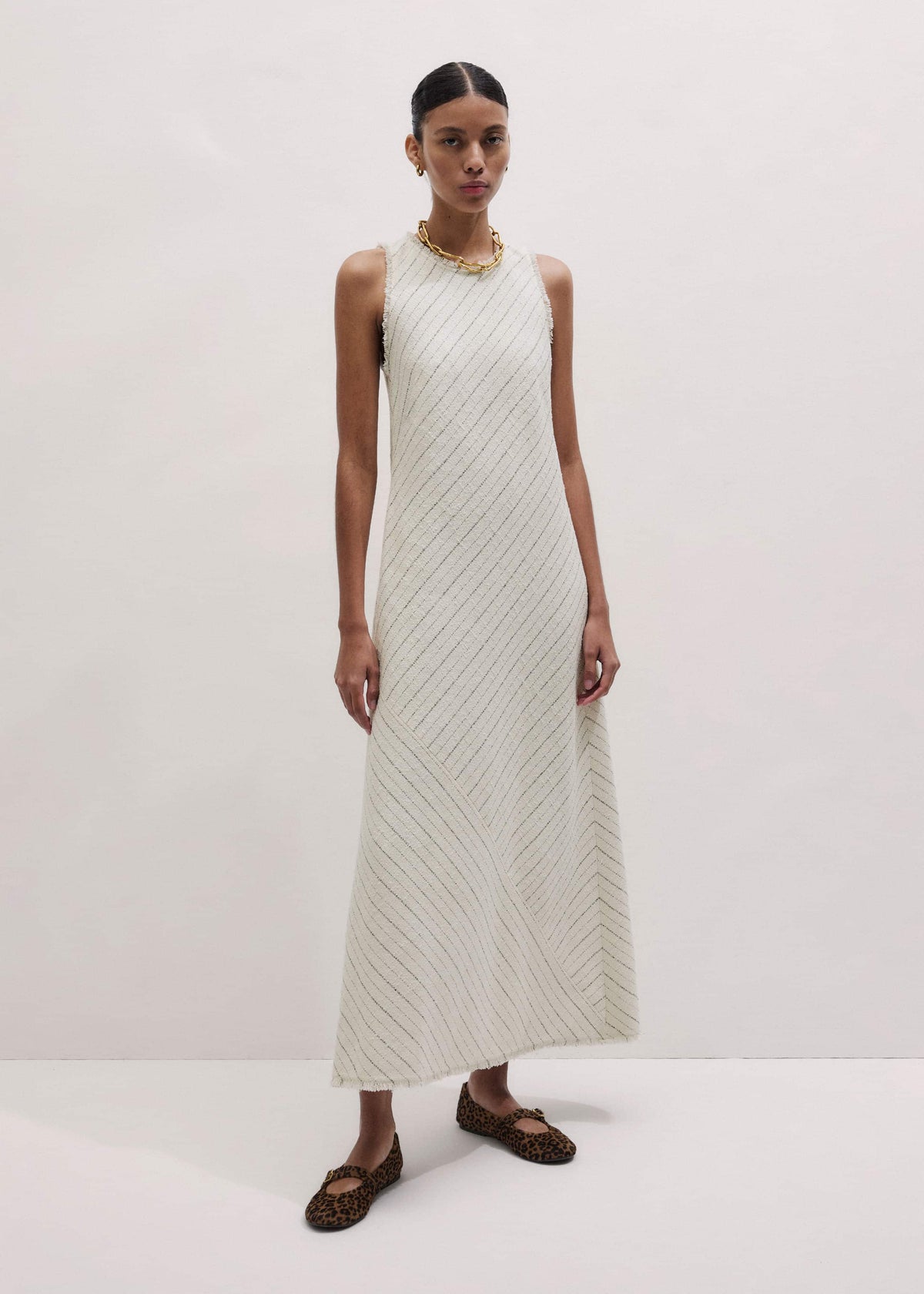 Ivory Striped Bias Cut Maxi Dress | ME+EM Clothing