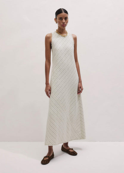 Ivory Striped Bias Cut Maxi Dress | ME+EM Clothing