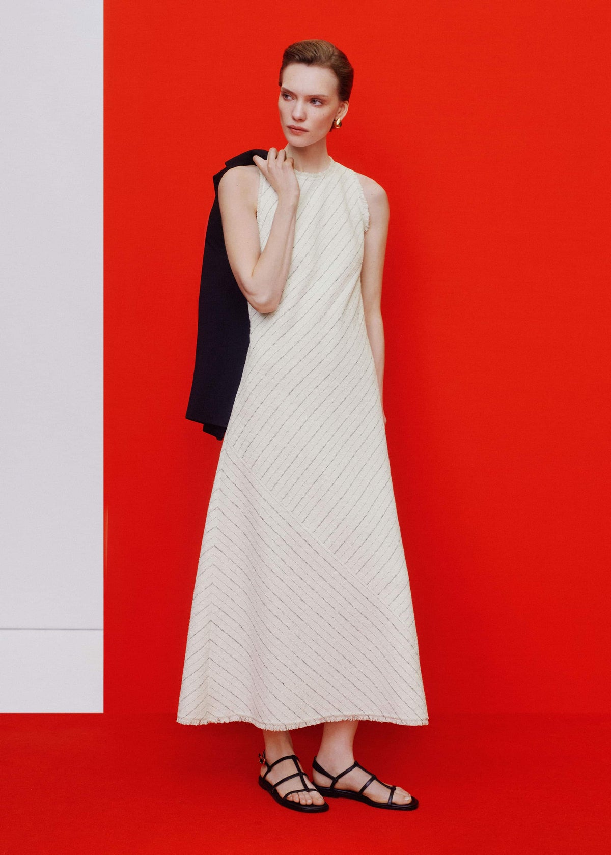 Ivory Striped Bias Cut Maxi Dress | ME+EM Clothing