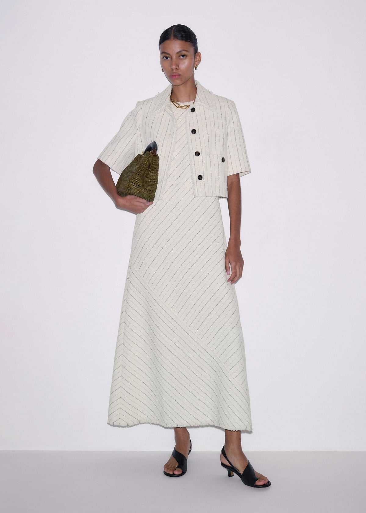 Ivory Striped Bias Cut Maxi Dress | ME+EM Clothing