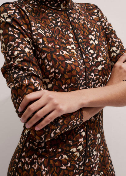 Brown Twisting Feather Print High Neck Maxi Dress | ME+EM Clothing