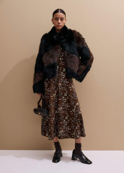 Brown Twisting Feather Print High Neck Maxi Dress | ME+EM Clothing