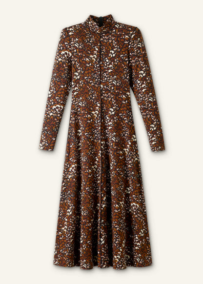 Brown Twisting Feather Print High Neck Maxi Dress | ME+EM Clothing