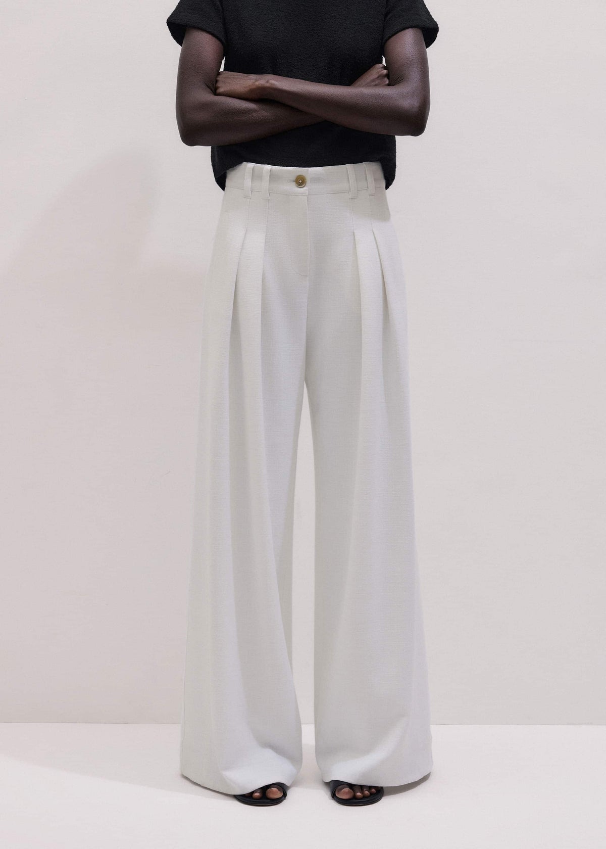 Ivory Double Pleat Wide-Leg Pant | ME+EM Clothing