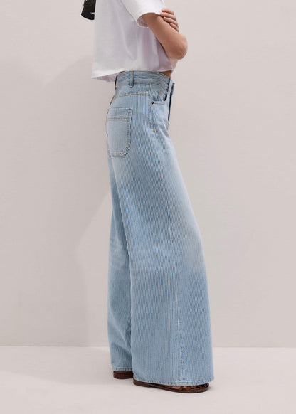 Blue Micro Stripe Ultimate Wide-Leg Jean | ME+EM Clothing