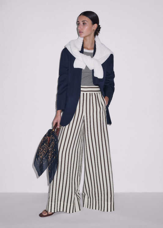 Cream Linen-Blend Spring Stripe Wide-Leg Pant | ME+EM Clothing