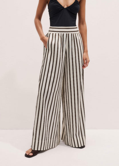 Cream Linen-Blend Spring Stripe Wide-Leg Pant | ME+EM Clothing