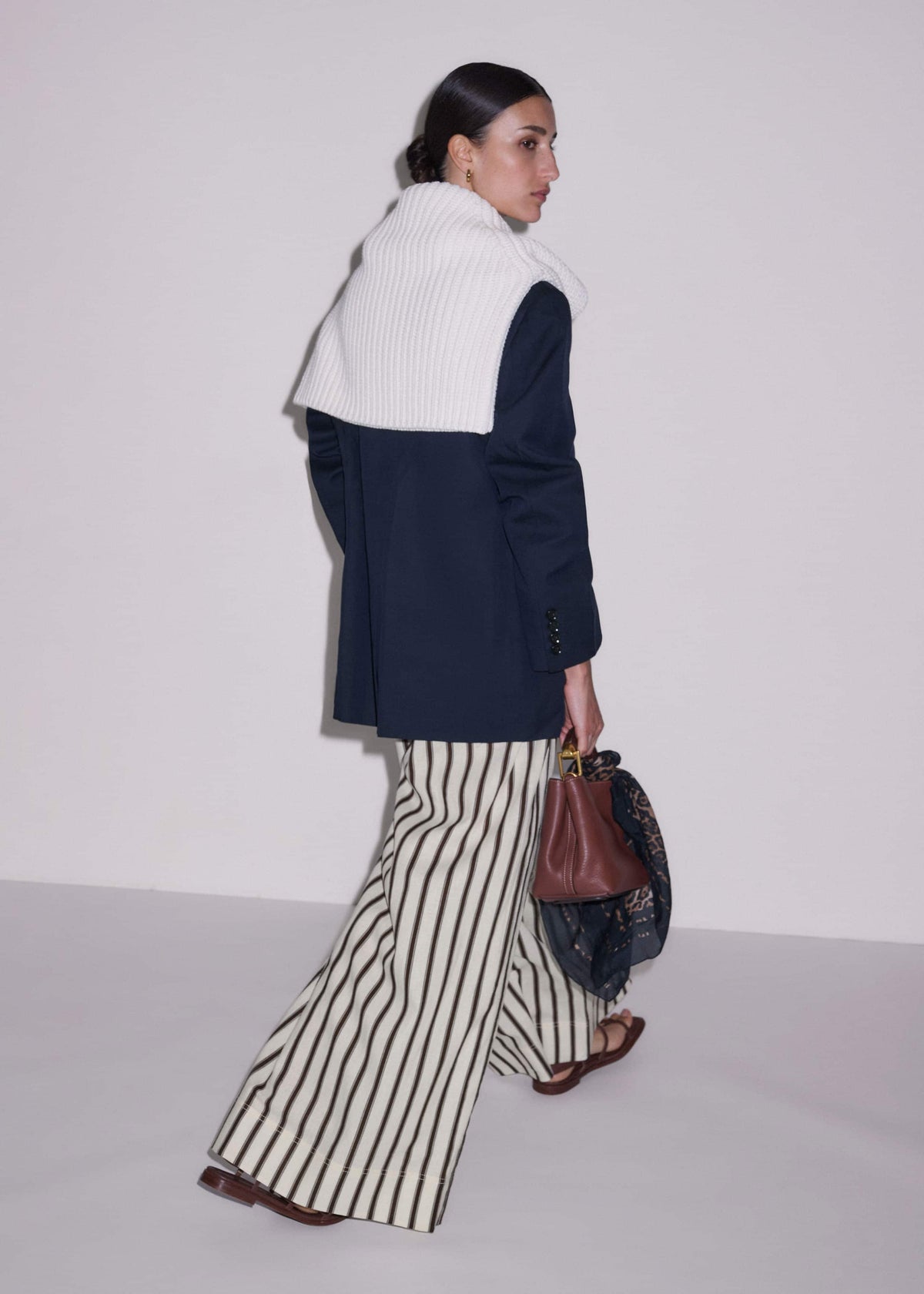 Cream Linen-Blend Spring Stripe Wide-Leg Pant | ME+EM Clothing