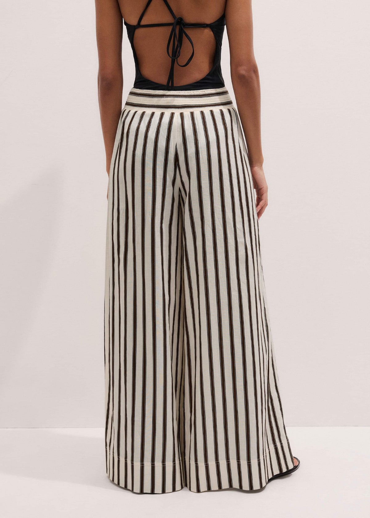 Cream Linen-Blend Spring Stripe Wide-Leg Pant | ME+EM Clothing