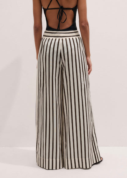 Cream Linen-Blend Spring Stripe Wide-Leg Pant | ME+EM Clothing
