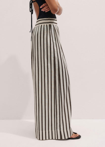 Cream Linen-Blend Spring Stripe Wide-Leg Pant | ME+EM Clothing