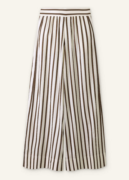 Cream Linen-Blend Spring Stripe Wide-Leg Pant | ME+EM Clothing