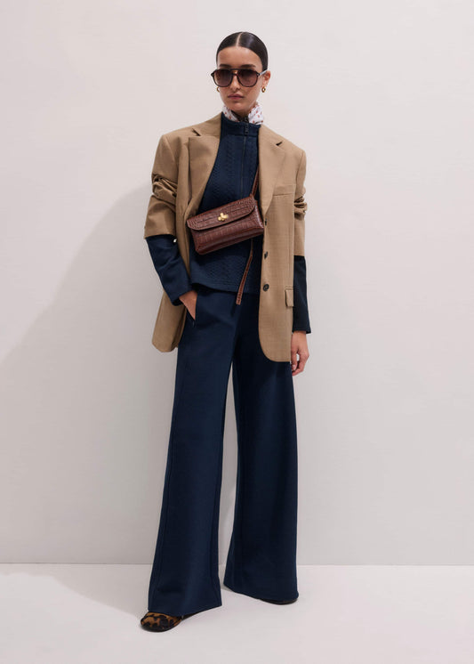 Navy Cable Jacquard Wide-Leg Pant | ME+EM Clothing