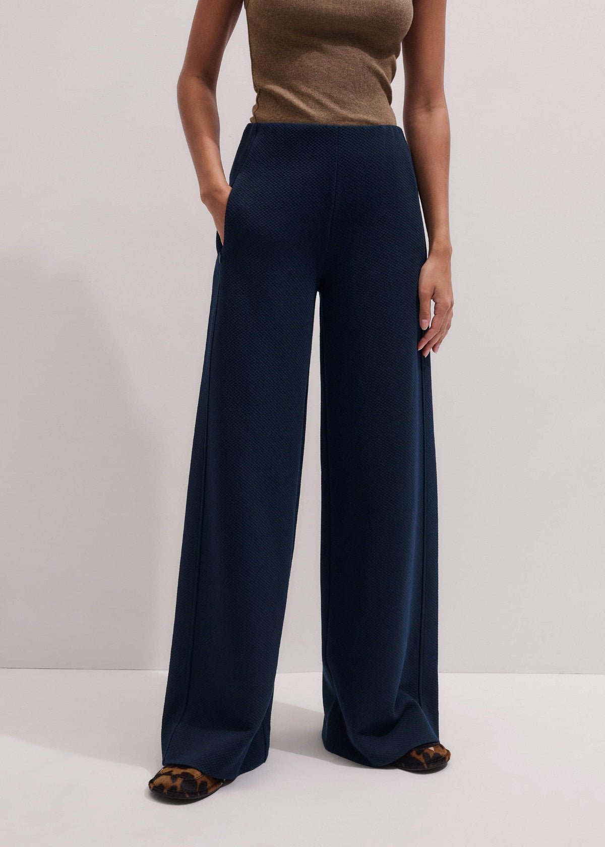Navy Cable Jacquard Wide-Leg Pant | ME+EM Clothing
