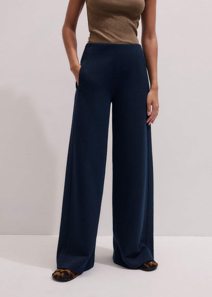 Navy Cable Jacquard Wide-Leg Pant | ME+EM Clothing