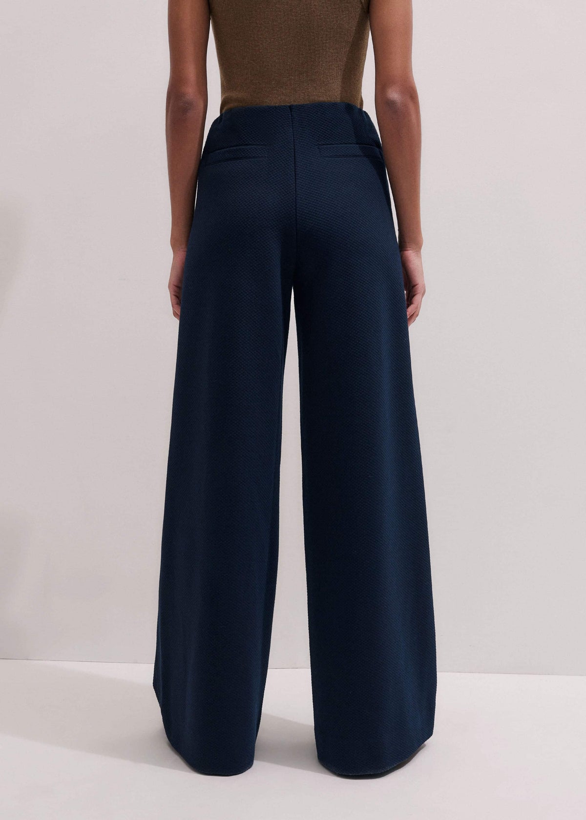 Navy Cable Jacquard Wide-Leg Pant | ME+EM Clothing