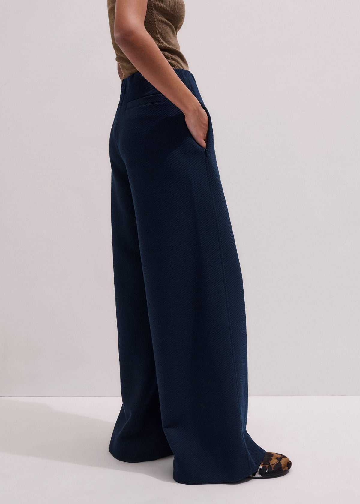Navy Cable Jacquard Wide-Leg Pant | ME+EM Clothing