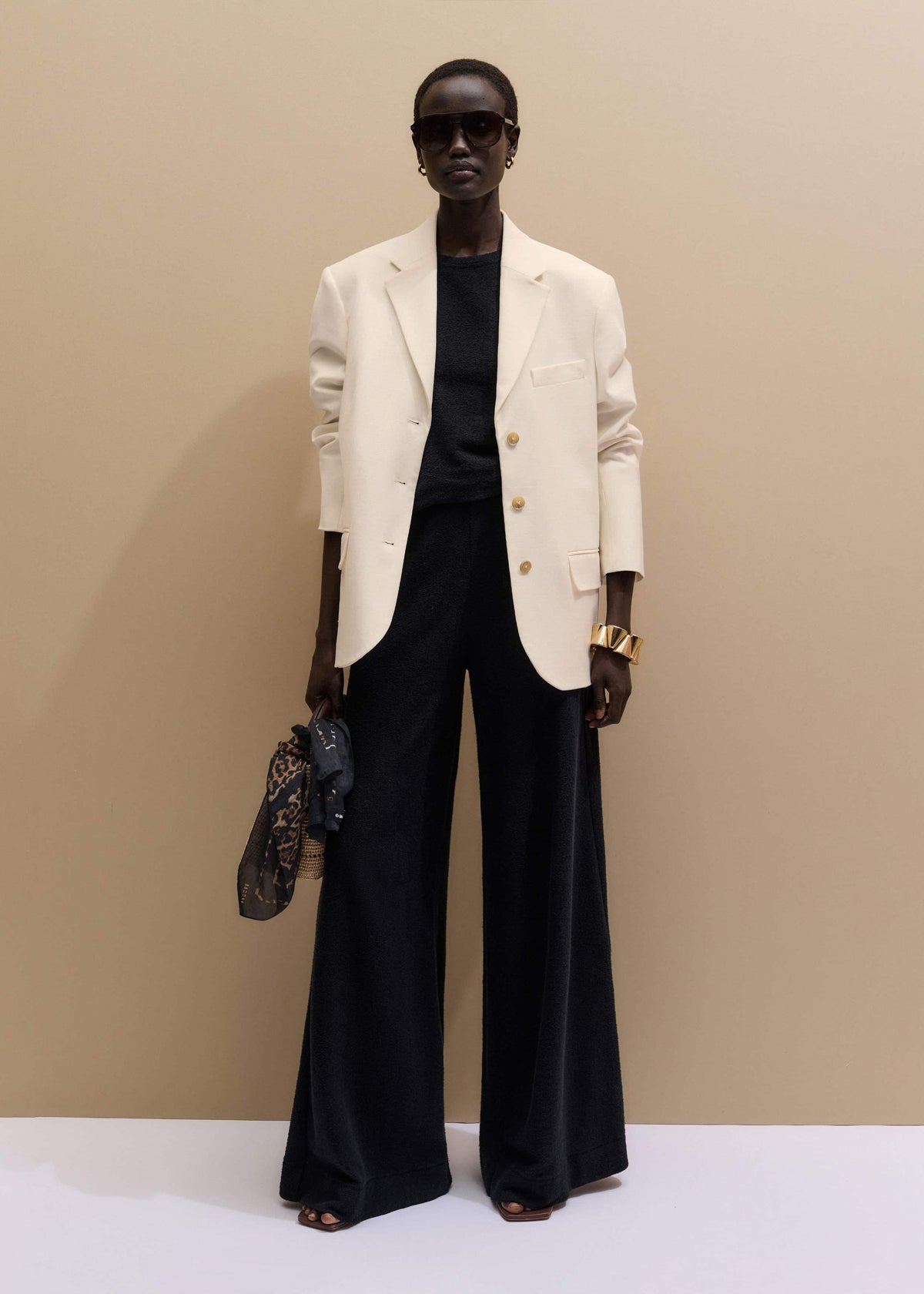 Black Textured Wide-Leg Palazzo Pant | ME+EM Clothing