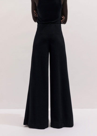 Black Textured Wide-Leg Palazzo Pant | ME+EM Clothing