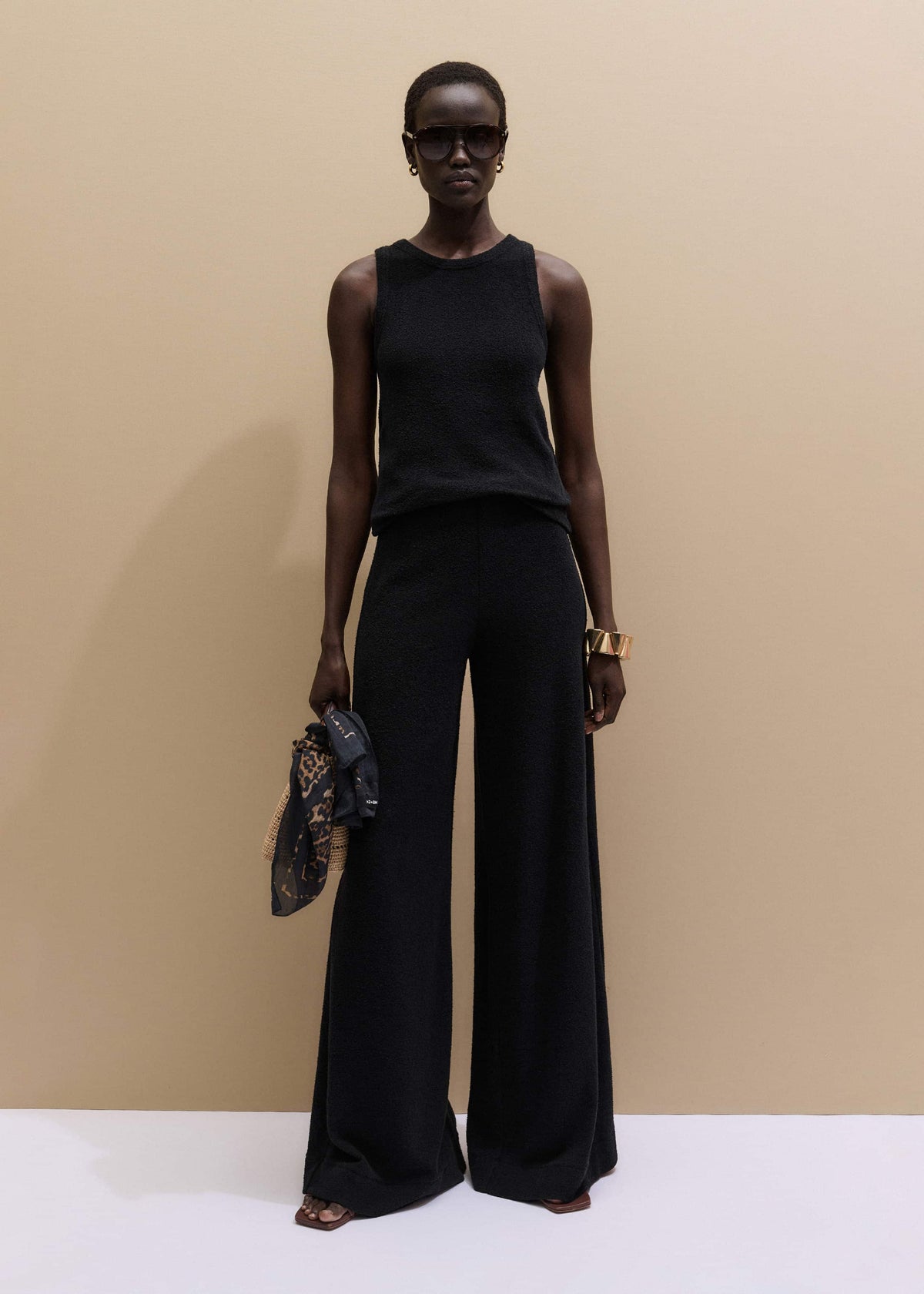 Black Textured Wide-Leg Palazzo Pant | ME+EM Clothing